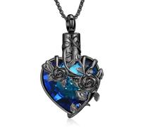 Rose Flower Cremation Urn Necklace for Ashes Heart Crystal Memorial Jewelry for Women Urn Keepsake Pendant Human Pet Memorial Locket Holder, Diamond