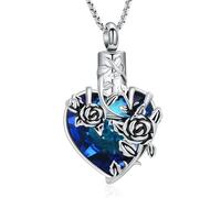 Rose Flower Cremation Urn Necklace for Ashes Heart Crystal Memorial Jewelry for Women Urn Keepsake Pendant Human Pet Memorial Locket Holder, Diamond
