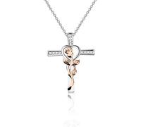Rose Flower Cross Necklace God in My Heart Faith Cross Pendant Necklace for Women Valentine Christmas Birthday
