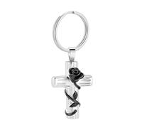 Rose Flower Cross Urn Keychain Cremation Jewelry for Ashes Stainless Steel Memorial Funeral Urn Keychain with Mini Keepsake Urn Memorial Ash Jewelry