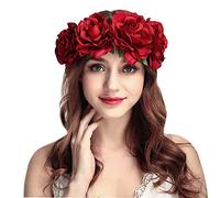 Rose Flower Crown Garland Hair Wreath Wedding Floral Headband Boho Headpiece Headdress Halloween Bride Costume Accessory Fancy Dress for Gothic Party Christmas Masquerade Hen Party Day of The Dead
