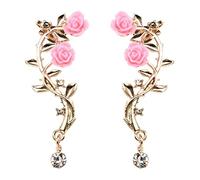 Rose Flower Cuff Earrings Trendy Rose Flower Climber Crawler Earrings Sparkly Metal Ear Cuff for Women Girl