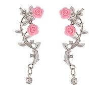 Rose Flower Cuff Earrings Trendy Rose Flower Climber Crawler Earrings Sparkly Metal Ear Cuff for Women Girl