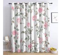 Rose Flower Curtains, Floral Leaves Blackout Curtains 52 x 62, Living Room & Bedroom Decor Drapes, Thermal Insulated Eyelet Window Treatments 62 Drop, 2 Panels