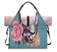 Rose Flower Dog Sports Duffle Bag with Shoe Compartment Weekend Overnight Bags Tote Cabin Luggage Bag for Gym Yoga Travel