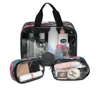 Rose Flower Dog Travel Makeup Bag for Women Men, Translucent Cosmetic Bags 3 Pcs Large Shower Wash Pouch Toiletry Cosmetic Toiletries Organizer
