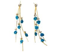 Rose Flower Drop Earrings,3D Long Tassel Stud Vintage Boho Rhinestone Floral Earring Fashion Statement Petal Earrings Jewelry Bar Party Wedding for women, L, Plastic Crystal, No Gemstone