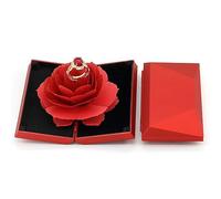Rose Flower Engagement Ring Box 3D Pop Up Rose Ring Box Valentine's Day Ring Box for Wedding Rings Engagement Ring Valentine's Day Anniversary Marriage Proposal Decoration, 13 * 7.4 * 2.6 cm, Red