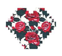 Rose Flower Floral Picture Print Art Brick Puzzle Heart Shaped DIY Building Blocks Set 3D Jigsaw Home Decor 53 Pieces