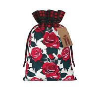 Rose Flower Floral Picture Printed Reusable Gift Bags - Christmas Drawstring Pouches for Xmas, Birthday, Wedding, Holidays