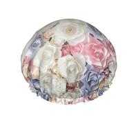 Rose Flower Floral Print Double Layer Shower Cap Reusable Light And Soft Bath Cap For Women