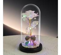 Rose Flower Gifts for Women, Forever Preserved Flowers Light Up Roses Flowers in Glass Dome, Colorful Eternal Artificial Flower Rose Mom Gifts for Her,Wife,Valentine's Day,Anniversary