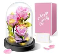 Rose Flower Gifts Mother's Day Present for Women, Light Up Artificial Flower Gift-Premium Rose Flower, Eternal Rose in Glass with Lights, for Mom Grandmother Grandma for Birthday, Anniversary