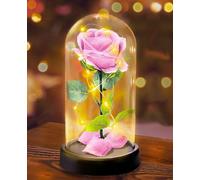 Rose Flower Gifts Valentines Day Present for Women, Light Up Artificial Flower Gift-Premium Rose Flower, Eternal Rose in Glass with Lights, for Mom Grandmother Grandma for Birthday, Anniversary