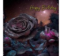 Rose Flower Gothic Fantasy Art Birthday Greeting Card Design 373 - Happy Gift For Her Him Friend Mum Dad Sister Brother Floral Botanical Pretty Premium Quality Blank Inside