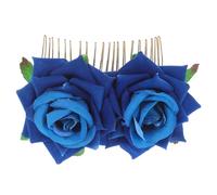 Rose Flower Hair Comb Two Velvet Blooms and Metal Comb | Elegant Floral Accent, Vibrant Blue or Red Finish, for Updos, Parties, Dances, and Summer Dresses
