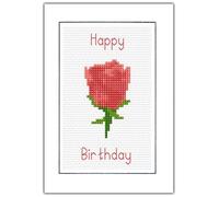 Rose Flower, Happy Birthday (Red, Pink, Purple, Blue, Yellow, Coral & Orange) - 14 Count Cross Stitch Card Kit (Coral)