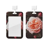 Rose Flower Id Badge Holder Waterproof Id Key Card Holder Name Tags Protector Cover with Clear Id Window for Women Men Office Staff Teacher Nurse