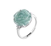 Rose Flower Jade Ring For Women Girls S925 Sterling Silver Inlaid Natural Certified Adjustable Fashion Ring