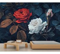 Rose Flower Mural Dark Floral Wallpaper Murals Dark Blue Textured Wallpaper Forest Garden Gothic Bedroom Office Living Room Bedroom Sofa TV Background Large Wall Mural Poster 250X175cm