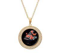 Rose Flower Music Piano Multicolored Diamond Necklace Dainty Round Pendants Jewelry for Women Golden-style
