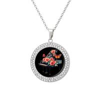 Rose Flower Music Piano Multicolored Diamond Necklace Dainty Round Pendants Jewelry for Women Silver-style