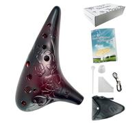 Rose Flower Ocarina 12 Hole Alto C Relief Pattern AC Tone Ceramic Instrument (Antique Brown)
