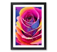 Rose Flower Paint Splatter Vol.4 Framed Print | A2 Black Framed Wall Art | Ready to Hang | Modern Floral Picture | Living Room Bedroom Lounge Office