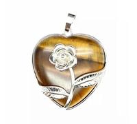 Rose Flower Pendant Natural Crystal Stone Gemstone Heart Charm Bead-1PC (Random Pick)-Rose Quartz (#1)
