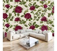 Rose Flower Plant Wall Mural 3D Effect Painted Vintage Non-Woven Self-Adhesive Wallpaper Living Room Bedroom Home Decor TV Background Large Art Wall Painting 122x91 cm