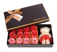 Rose Flower+Plush Bear Valentine's Day Romantic Gift Mother's Day Gift,Simulation Bouquet Shapeable Soap Rose Flower,for Birthdays, Anniversaries, and Special Occasions (gradiente rojo)