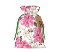 Rose Flower Print Christmas Drawstring Present Bag, Reusable Holiday Goodie Bag For Presents