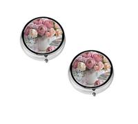 Rose Flower Print Pill Box, Round Pill Organizer, 3 Compartment Small Pill Case for Purse & Pocket, Portable Medicine Box, Travel Pill Case
