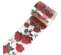 Rose Flower Scrapbook Sticker Crafts - 1 Roll of Rose Transparent PET Scrapbook Vintage Red Flower Junk Journal Supplies for Srapbooking Tapes Art Crafts Cup Decorative