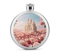 Rose Flower Sea with Castle Hip Flask 5 Oz Hip Flask for Liquor Stainless Steel Leakproof Compact Flasks Festivals Hiking Sports Parties Reunions And More Fits in Pockets & Bags Flask
