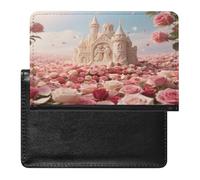 Rose Flower Sea with Castle Passport Holder Unique PU Ultra-thin Passport Protective Case Compact Easy to Carry Passports Cover for Women And Men Passports Case