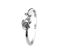 Rose Flower Silver Ring, Stacking Rings for Women Small Dainty 925 Silver Plated Ring Delicate Ring for Women StainlessSteel Flower Rose Promise Statement Cocktail Party Ring
