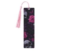 Rose Flower Skull Bookmark Halloween Wooden Bookmark with Tassel Book Mark for Women Men Reading Page Markers Gifts for Book Lovers
