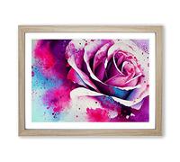 Rose Flower Splash Abstract Framed Wall Art Print A2 Oak