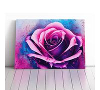 Rose Flower Splash Vol.5 Abstract Purple, Pink, Teal | Canvas Wall Art Print | Framed & Ready to Hang Picture | Modern Home Decor for Living Room, Bedroom, Kitchen or Office | 30x20 Inches