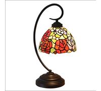 Rose Flower Stained Glass Table Lamp, Decorative Art Elbow Desk Lamp,Vintage 8Inches Lampshade,Antique Iron Alloy Base,Bedroom Bedside Living Room Office Study Dresser- E27