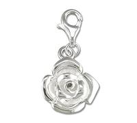 Rose Flower Sterling Silver Clip On Charm Pendant with Lobster Clasp for Women - Compatible with Thomas Sabo Charms Bracelet - Women's Clasp Charms. R6186