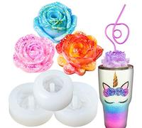 Rose Flower Straw Topper Epoxy Resin Silicone Moulds Concrete Cemnt Polymer Clay 3-Count 2-2.6inch