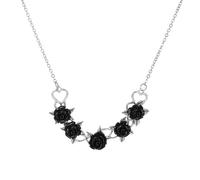 Rose Flower Thorn Choker Necklace Antiqued Silver Vintage Punk 3D Black Carved Camellia Flowers Leaf Metal Y2k Collar Necklace for Women Goth Halloween Cosplay Party Christmas Fashion Jewelry Gifts, M