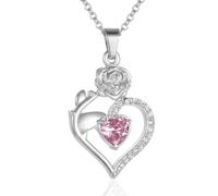 Rose Flower Urn Necklace For Ashes For Women Mom Always In My Heart Cremation Memorial Jewelry With Different Color Crystals, Stainless Steel, Zircon