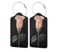 Rose Flower Vintage Luggage Tag for Suitcase 2 Pack Leather Luggage Tag with Privacy Flap Name Id Label and Metal Loop for Women Men Travel
