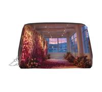 Rose Flower Wall Printed Leather Portable Cosmetic Bag, Cosmetic Bag with Inner Bag