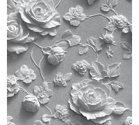 Rose Flower Wallpaper Self-Adhesive 0.4×3 m 3D Stone Relief Style Pattern Matte Contact Paper Removable Thicken Waterproof Canvas Peel and Stick Wall Paper for Home Decoration Furniture Renovation