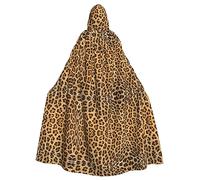 Rose Flower with Leaves 59" Hooded Cape Unisex Halloween Cloak for Devil Witch Wizard Halloween Christmas Cosplay, Rough Leopard Print, One size