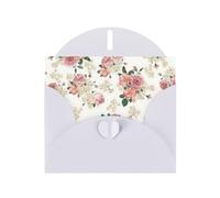 Rose Flower With Leaves Printing Blank Pearl Paper Greeting Card,Unique Notecards Designs, Envelopes For Thank You, Invitations